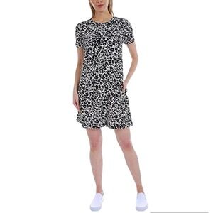 ELLEN TRACY Casual Triumph Gray Animal Print Pima Cotton short sleeve fun Dress